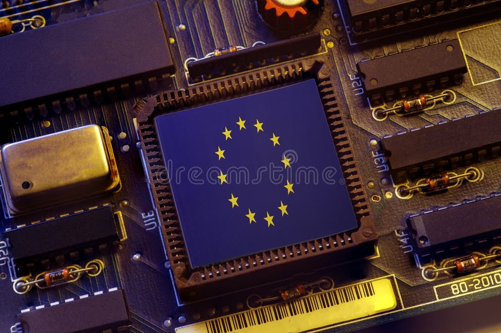 Concept of China US Europe Trade War AI Chips Microelectronics