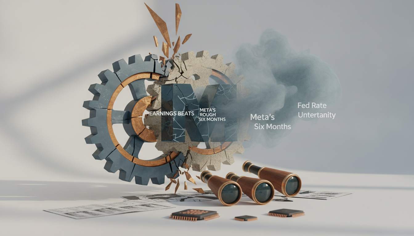 Interlocking gears surround a cracked central form with smoke, three brass telescopes on the floor, and small chips scattered nearby.